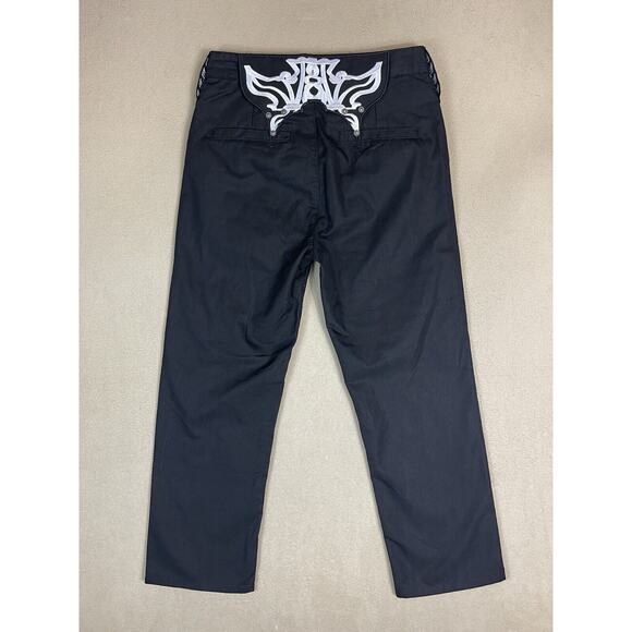 Youths In Balaclava Pants Mens 30 Black Embroidered Motif Straight Leg Trousers - Picture 12 of 13